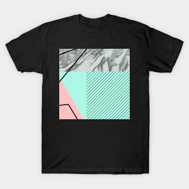 Grey marble green pink background T-Shirt by Jenmag